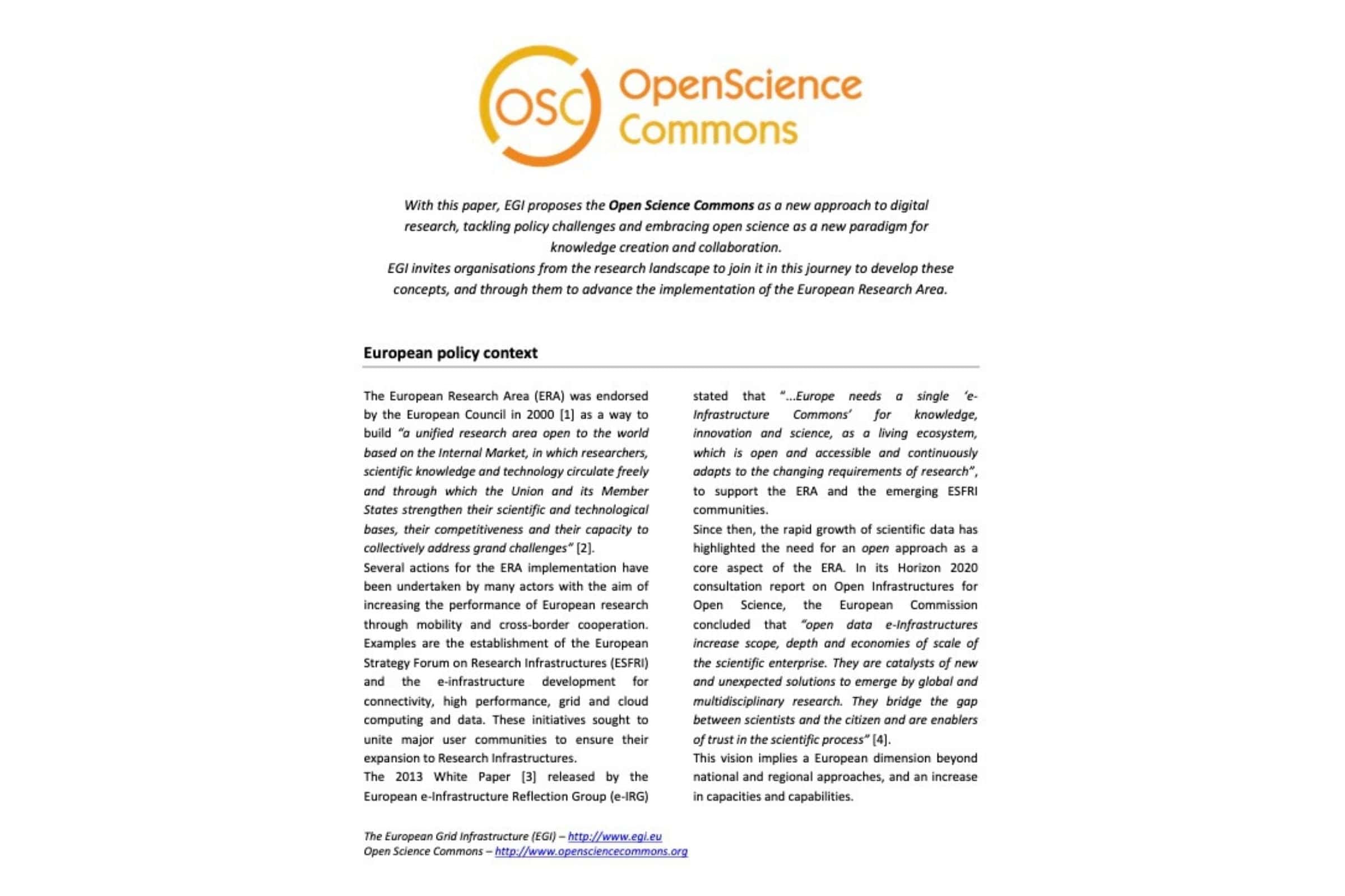Cover of the Open Science Commons Paper