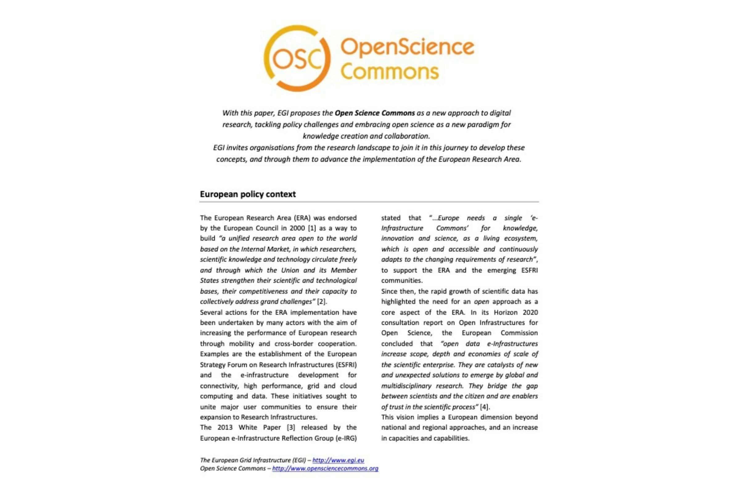 Cover of the Open Science Commons Paper